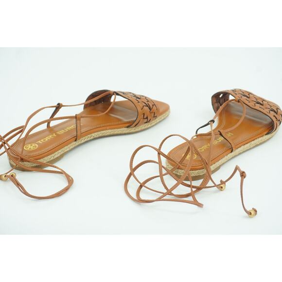 Tory Burch Basketweave Woven Ankle Wrap Espadrille Sandal Size 8 Tie Strap $245 - Picture 6 of 11